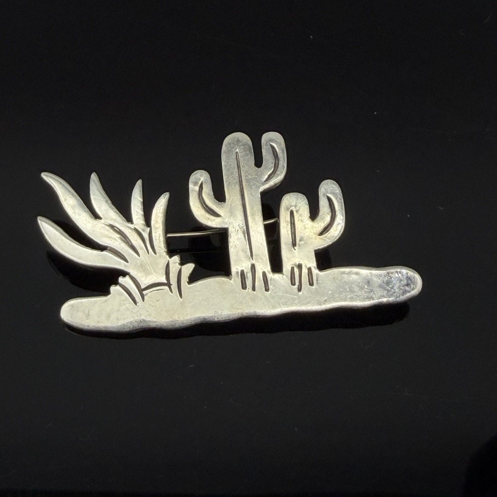 Vintage Sterling SIlver Taxco Mexico Cactus Desert Plant Brooch Pin Southwest